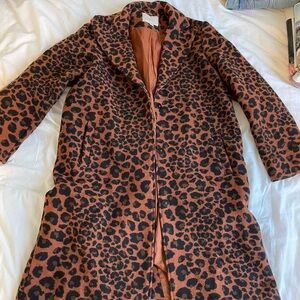 Women’s size small leopard print long length pea coat